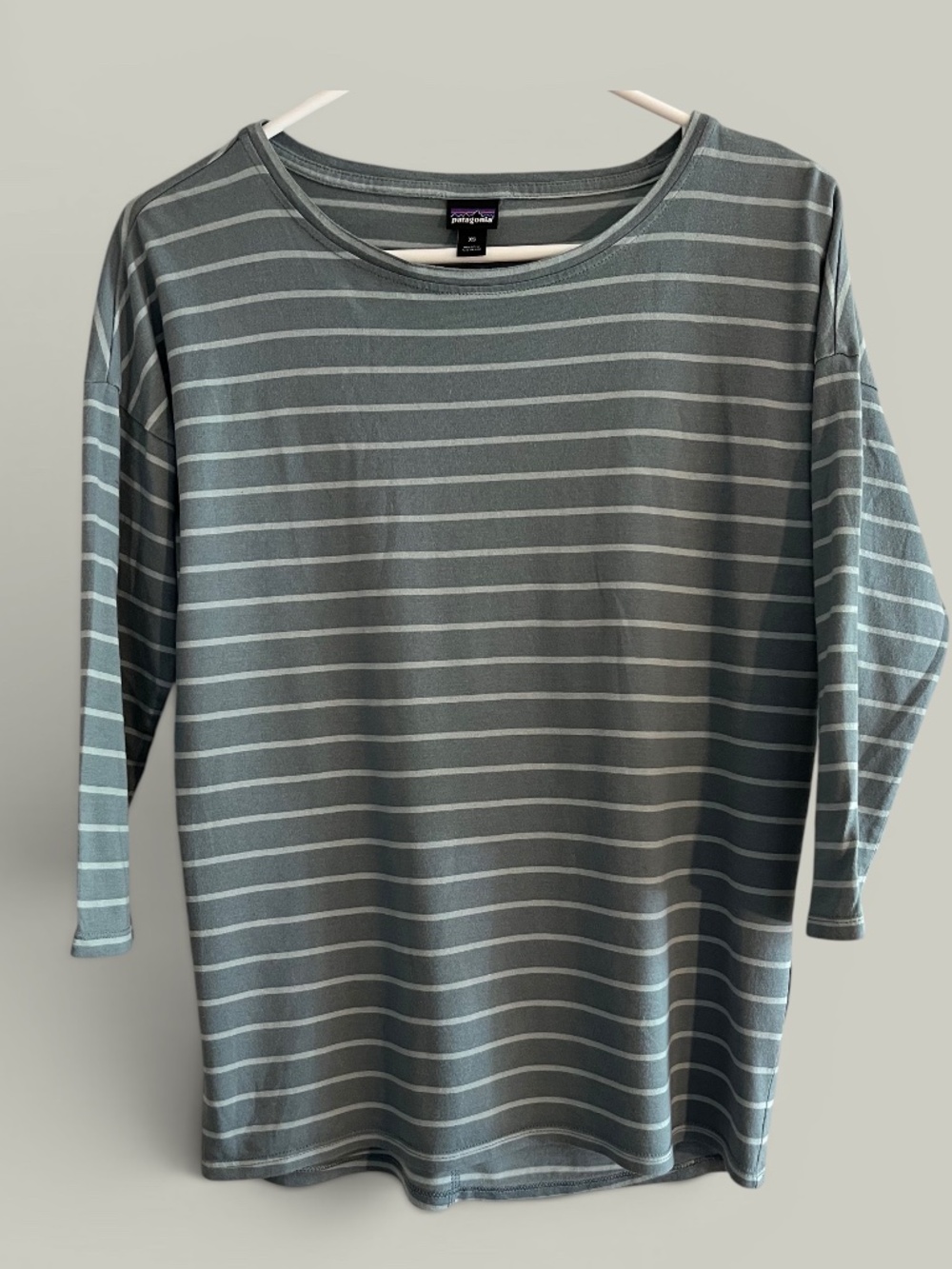 Patagonia Slate Gray Striped Three-Quarter Sleeve Tee Size XS